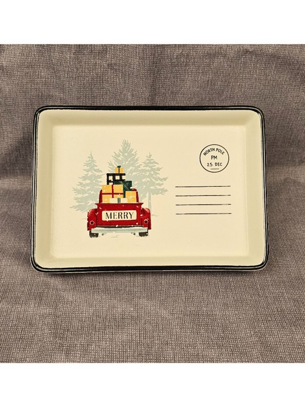 Hallmark Christmas Ceramic Tray With Red Truck Design & North Pole Postmark 9" x